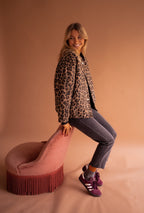Women animal print jacket fully lined relaxed fit leopard pattern