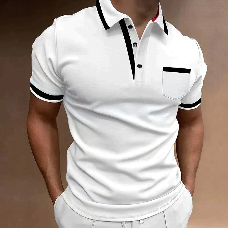 Men's polo shirt classic fit with collared button placket, cotton blend casual wear