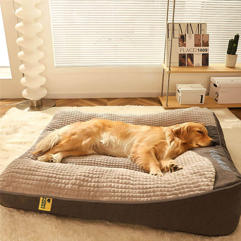 Orthopaedic dog bed large with memory foam, raised headrest and washable velvet cover