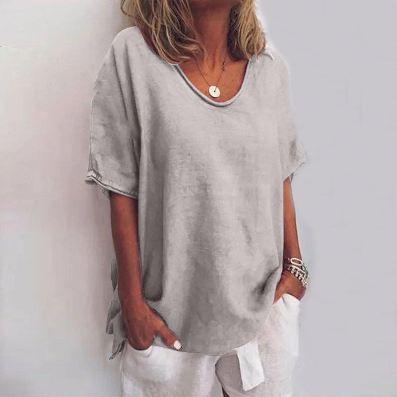 Women's oversized t-shirt loose fit V-neck cotton summer top