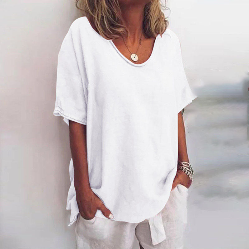 Women's oversized t-shirt loose fit V-neck cotton summer top