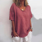 Women's oversized t-shirt loose fit V-neck cotton summer top