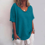 Women's oversized t-shirt loose fit V-neck cotton summer top