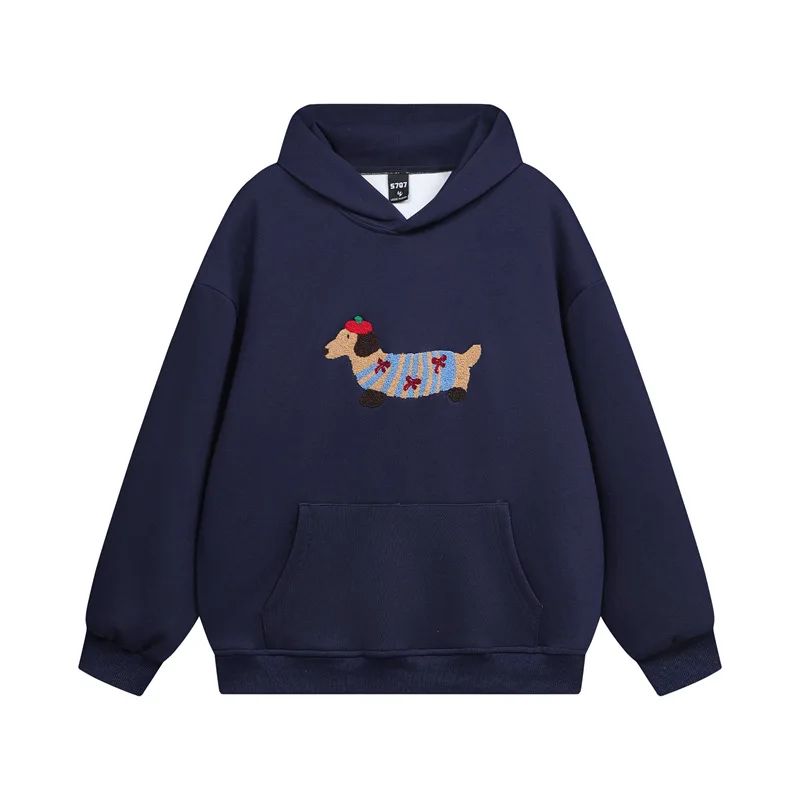 Unisex oversized hoodie with dachshund embroidery and kangaroo pocket