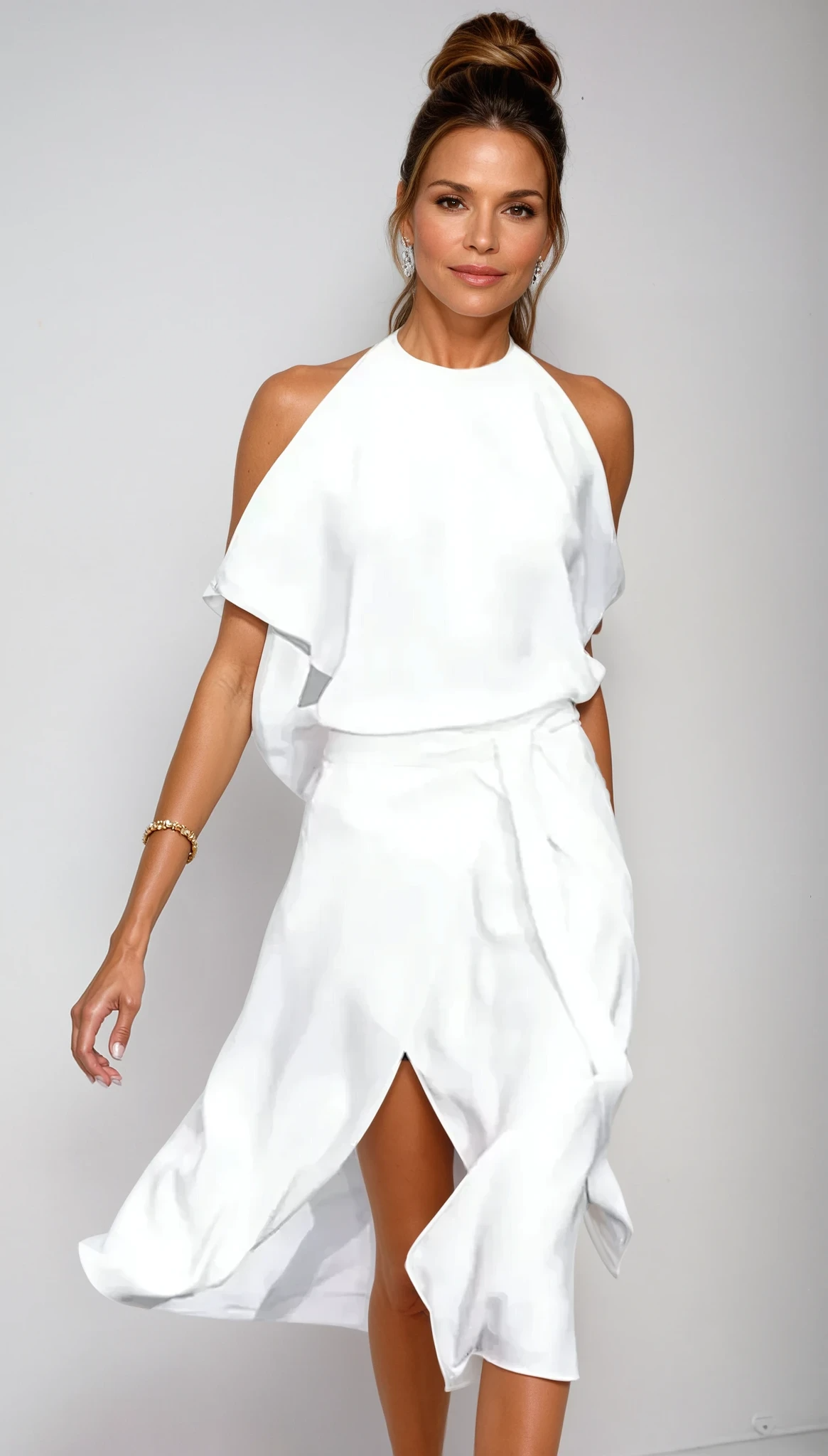 Women's midi dress with off-shoulder neckline and asymmetric hem, summer style
