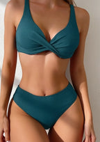 High waist bikini set women two piece swimsuit solid pattern