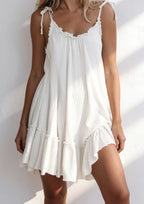 Mini Dress Women Oversized Open Back Flared Ruffle Hem Boho