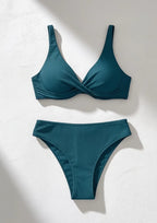 High waist bikini set women two piece swimsuit solid pattern