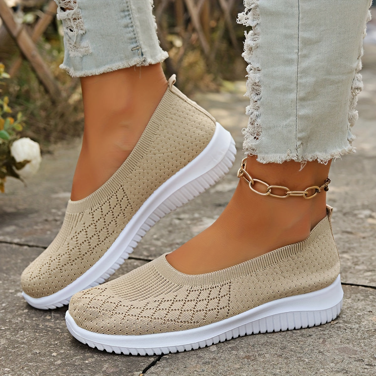 Women slip on walking shoes wide fit with cushioned removable footbed