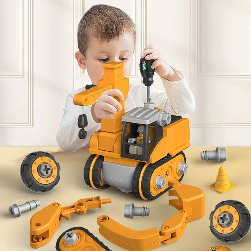 Construction vehicle toy set for kids with electric and manual screwdriver, ages 3 and up