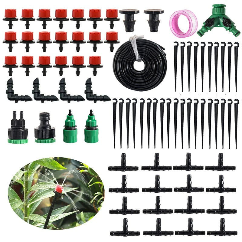 Automatic drip irrigation system with adjustable sprinklers and optional timer