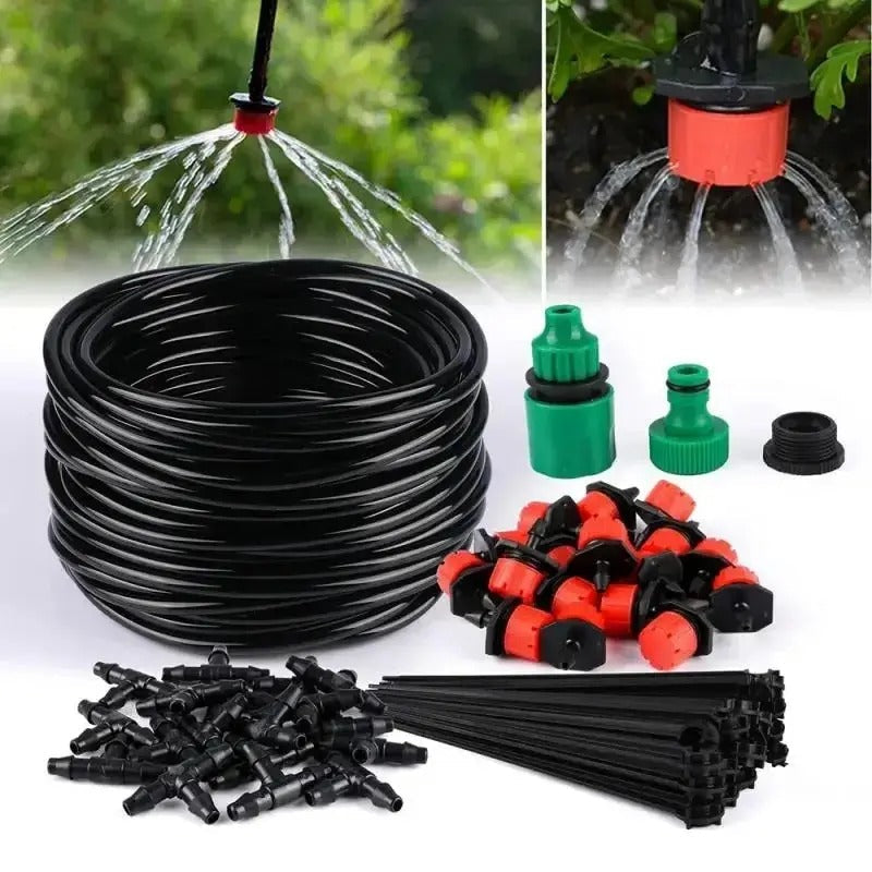 Automatic drip irrigation system with adjustable sprinklers and optional timer