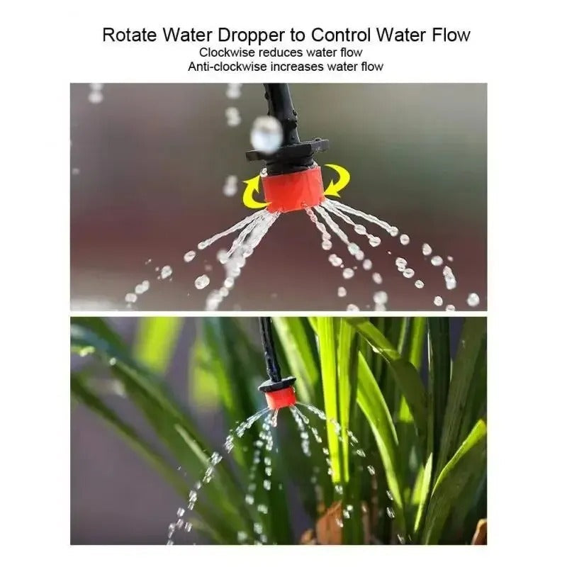 Automatic drip irrigation system with adjustable sprinklers and optional timer