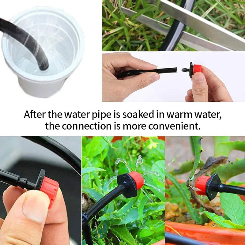 Automatic drip irrigation system with adjustable sprinklers and optional timer