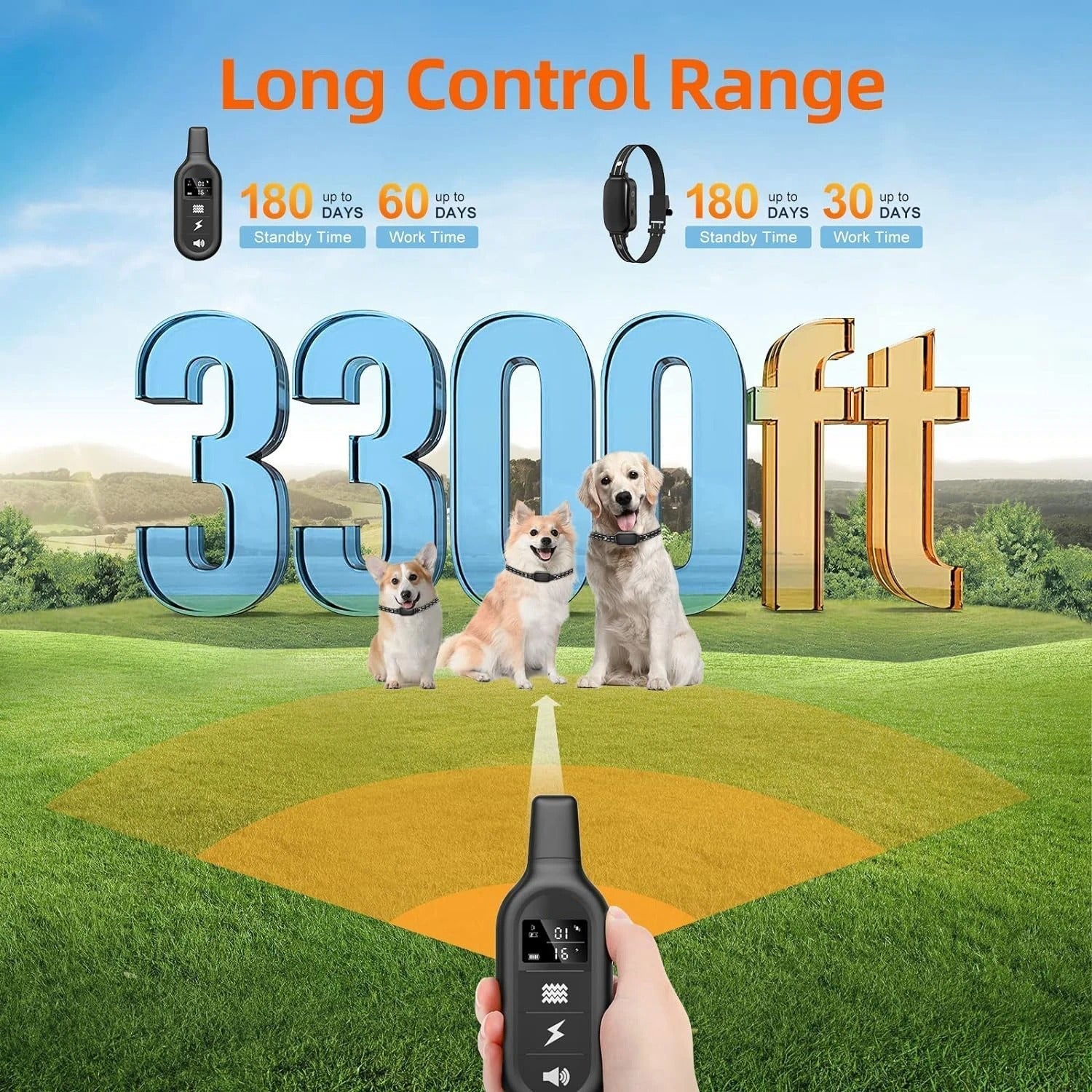 Black dog training e-collar with 1000m remote range, waterproof and rechargeable