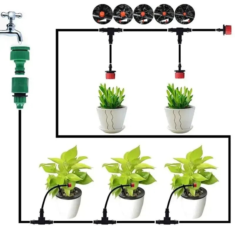 Automatic drip irrigation system with adjustable sprinklers and optional timer