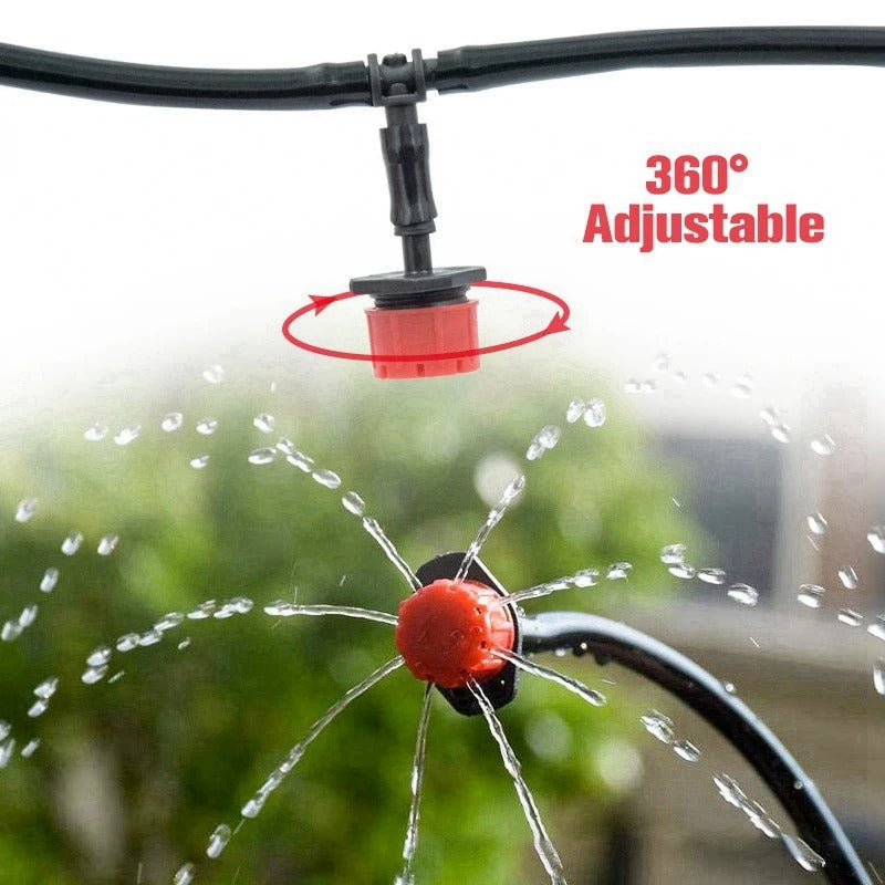 Automatic drip irrigation system with adjustable sprinklers and optional timer
