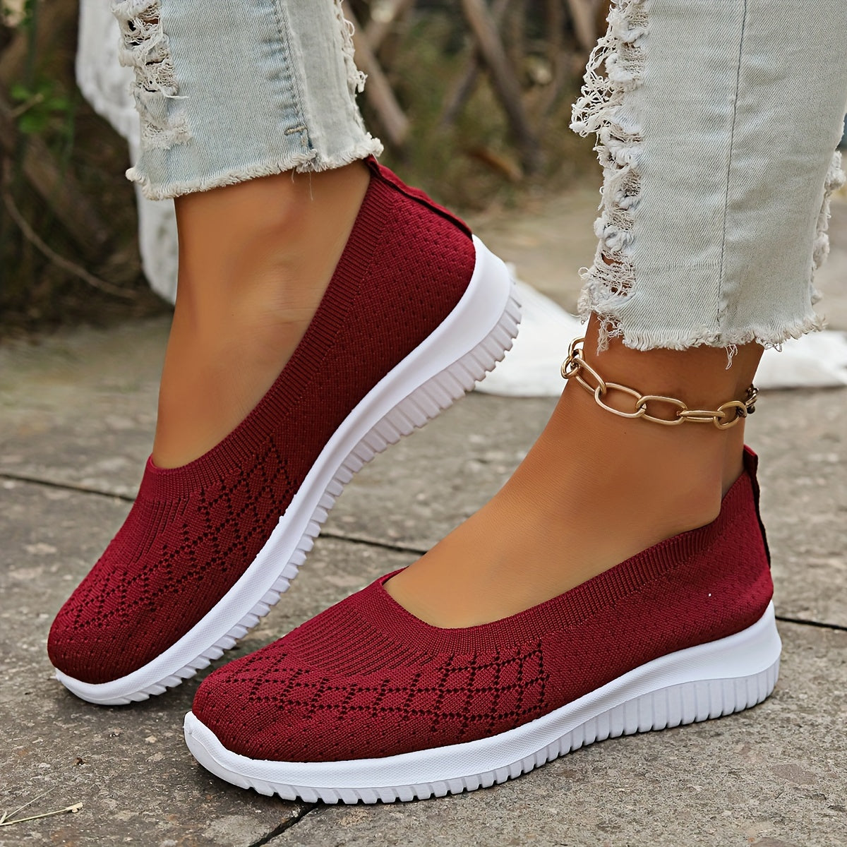 Women slip on walking shoes wide fit with cushioned removable footbed