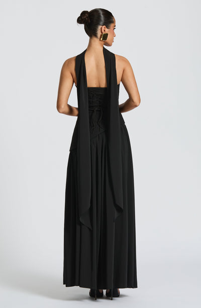 Women's strapless maxi dress with leg slit and flowy skirt, formal evening wear