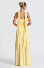 Women's strapless maxi dress with thigh slit and flowy skirt, formal evening style