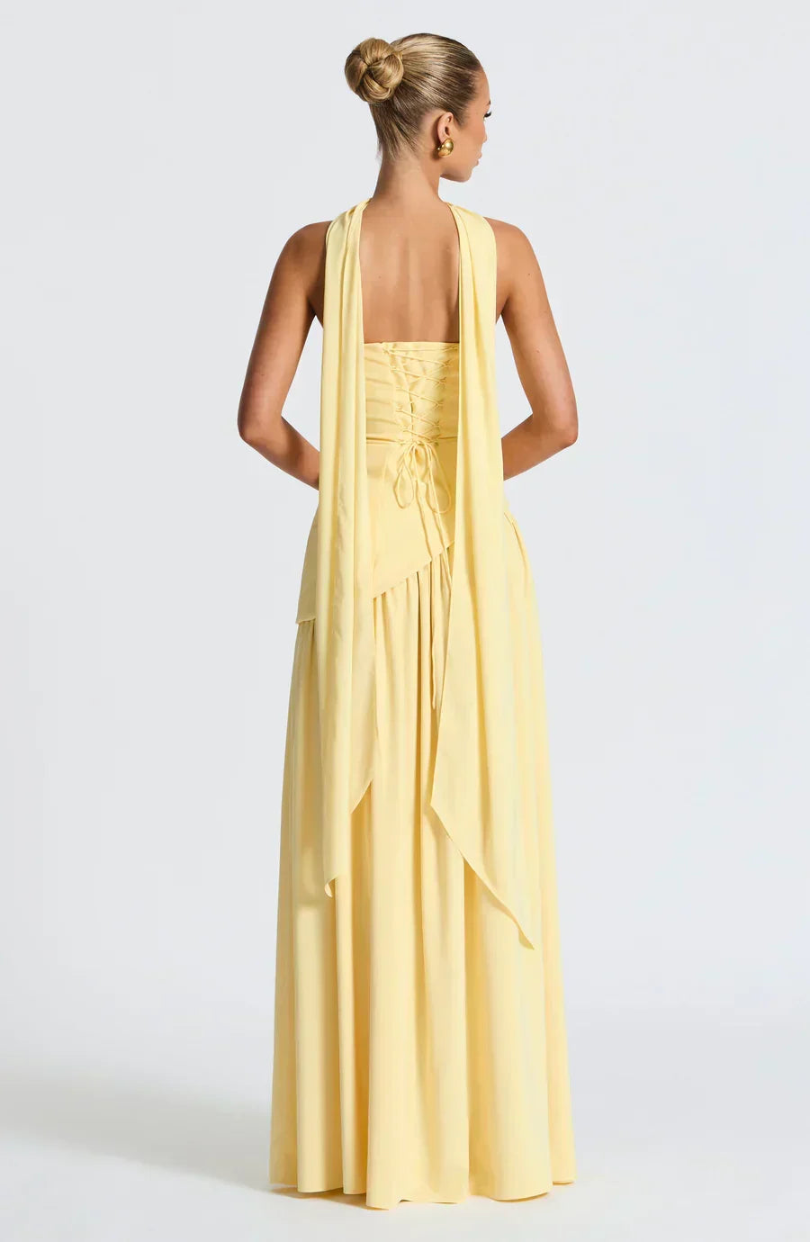 Women's strapless maxi dress with thigh slit and flowy skirt, formal evening style