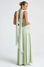 Women's strapless maxi dress with thigh slit and flowy skirt, formal evening style