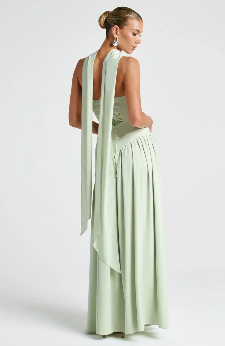 Women's strapless maxi dress with thigh slit and flowy skirt, formal evening style