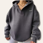 Women oversized pullover hoodie with notch neck and drop shoulder design