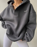 Women oversized pullover hoodie with notch neck and drop shoulder design