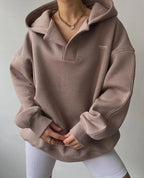 Women oversized pullover hoodie with notch neck and drop shoulder design