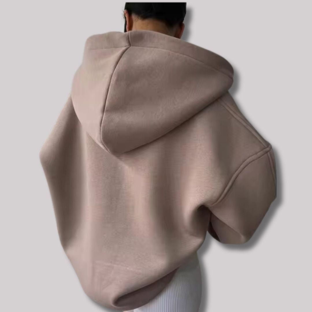 Women oversized pullover hoodie with notch neck and drop shoulder design