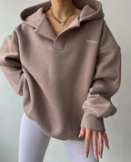 Women oversized pullover hoodie with notch neck and drop shoulder design
