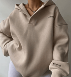 Women oversized pullover hoodie with notch neck and drop shoulder design