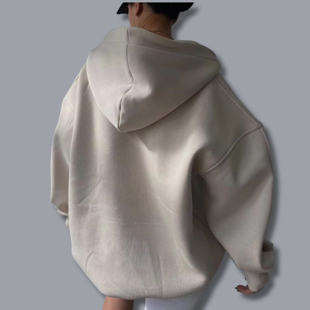 Women oversized pullover hoodie with notch neck and drop shoulder design