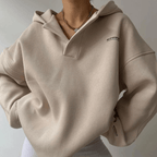 Women oversized pullover hoodie with notch neck and drop shoulder design