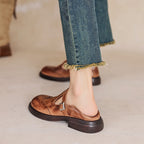 Mary Jane shoes brogue T-strap sheepskin upper in brown and black