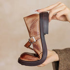 Mary Jane shoes brogue T-strap sheepskin upper in brown and black