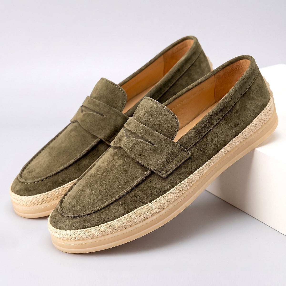 Womens Espadrilles Lightweight Flat Penny Strap Woven Sole Shoes