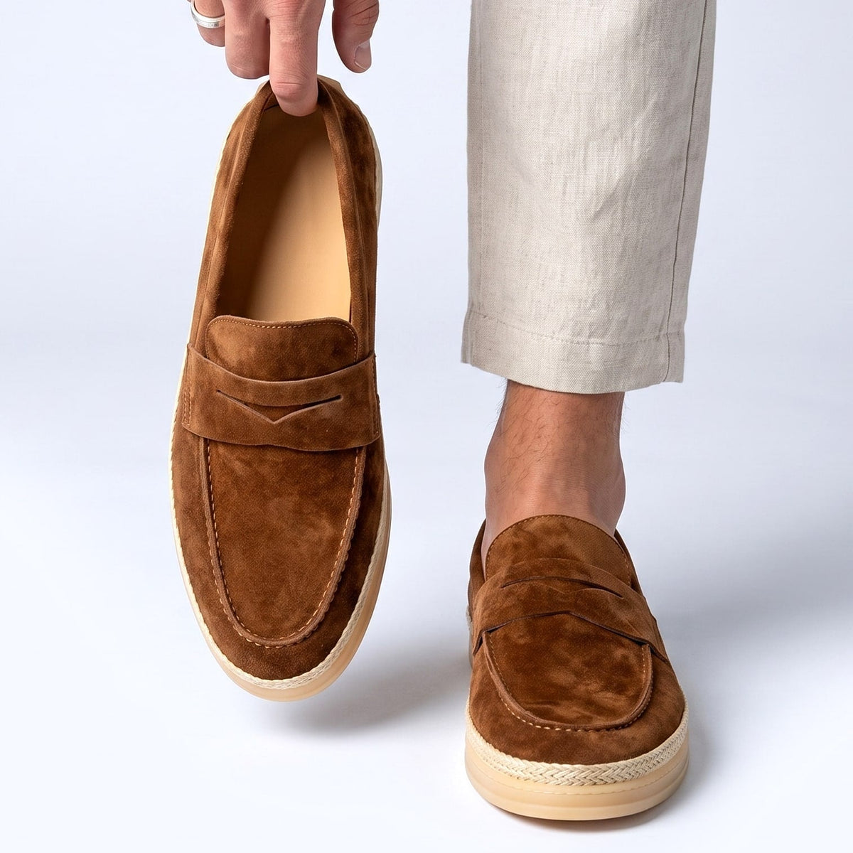 Womens Espadrilles Lightweight Flat Penny Strap Woven Sole Shoes