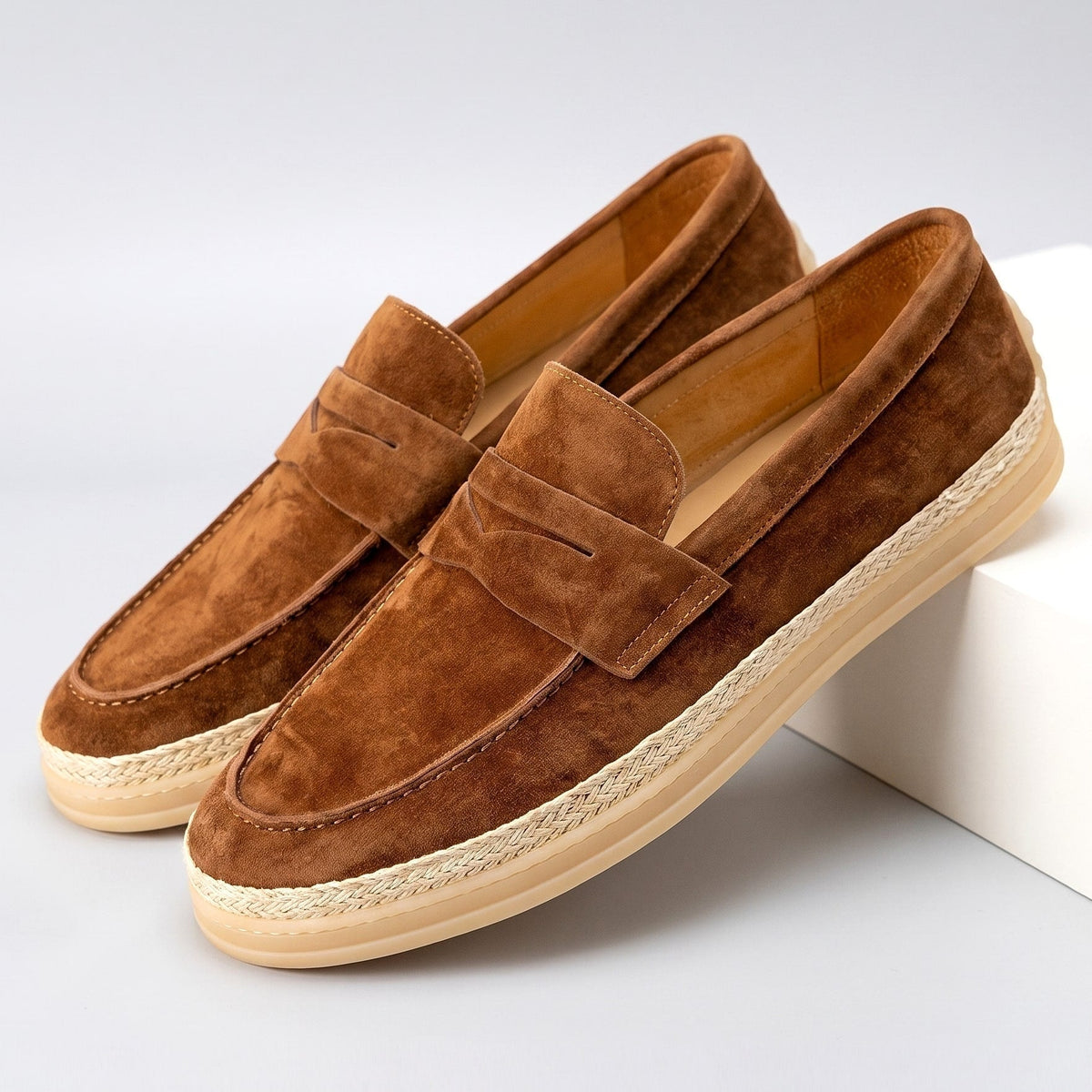 Womens Espadrilles Lightweight Flat Penny Strap Woven Sole Shoes