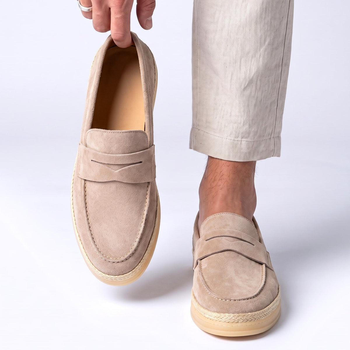 Womens Espadrilles Lightweight Flat Penny Strap Woven Sole Shoes