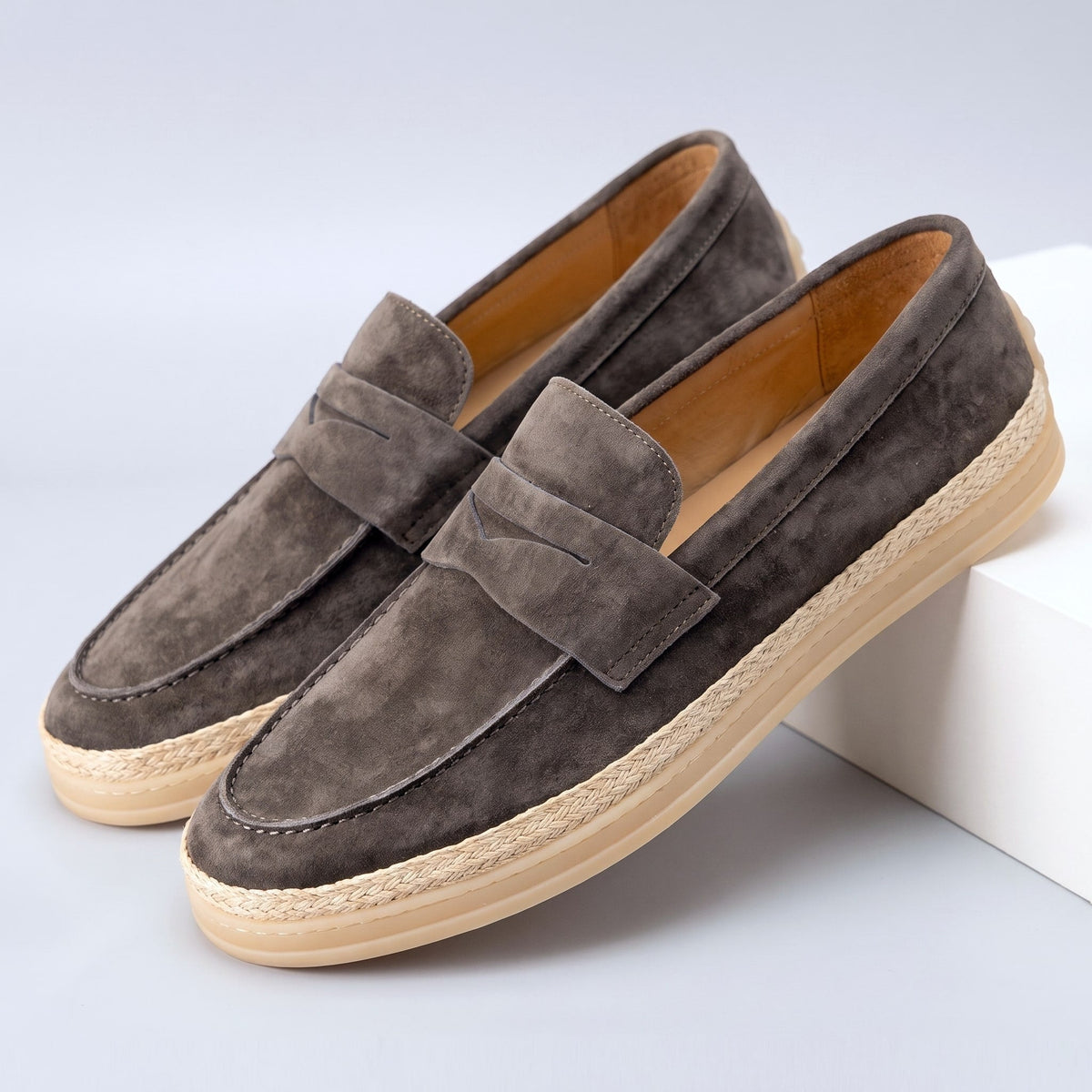 Womens Espadrilles Lightweight Flat Penny Strap Woven Sole Shoes