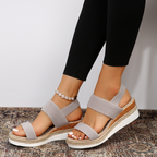 Women platform sandals with elastic straps in multiple colours