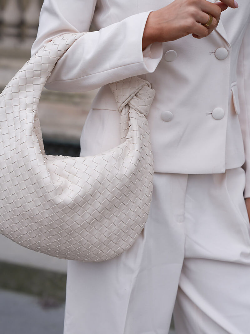 Medium woven braided handbag in faux leather, women's everyday bag