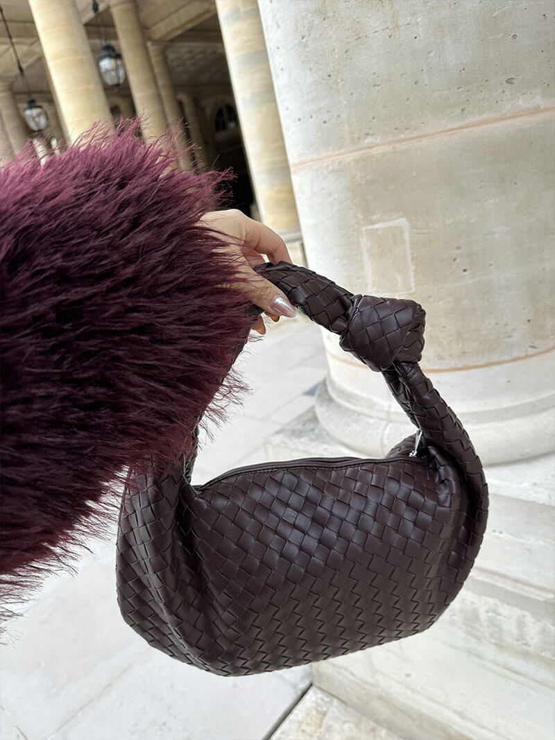 Medium woven braided handbag in faux leather, women's everyday bag