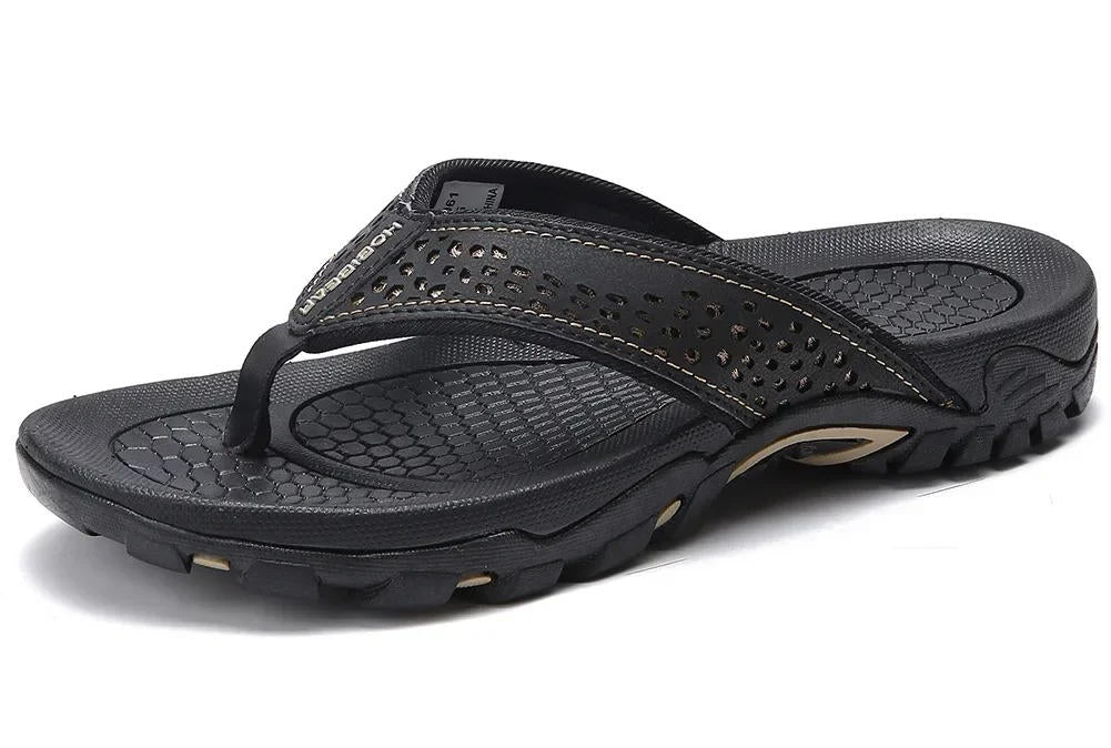 Men's flip flops with arch support, wide platform non-slip rubber sole, athletic sandal