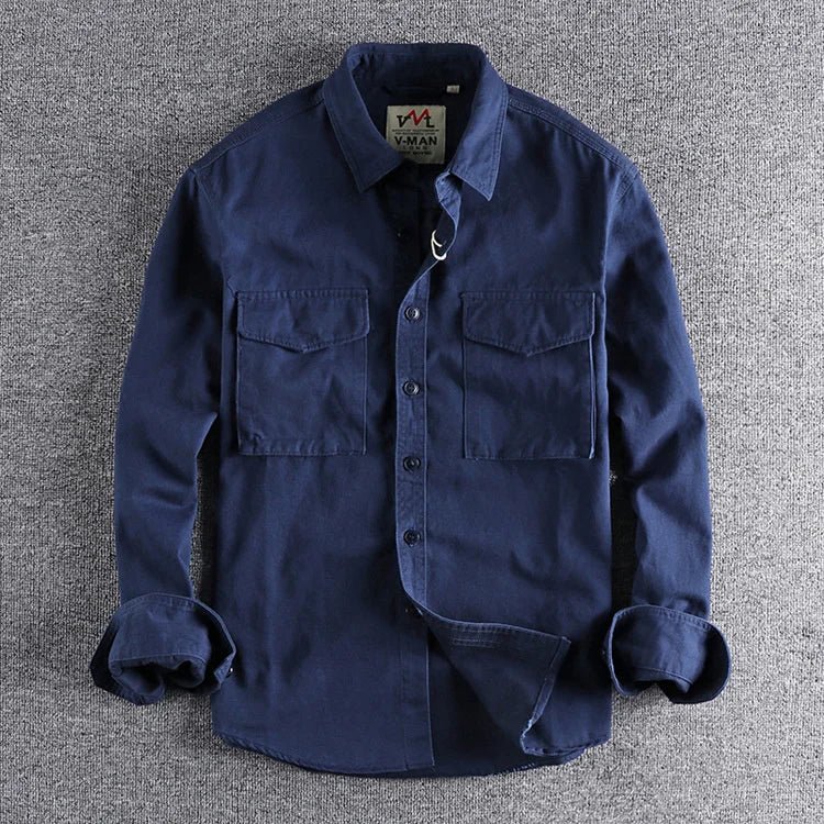Men's utility shirt slim fit casual, available in Military Green, Khaki and Marine Blue