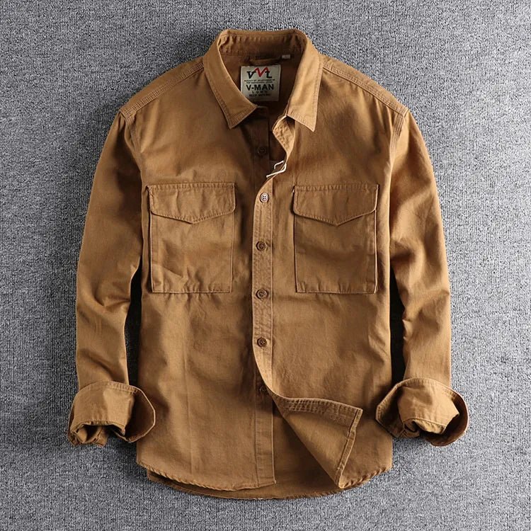 Men's utility shirt slim fit casual, available in Military Green, Khaki and Marine Blue