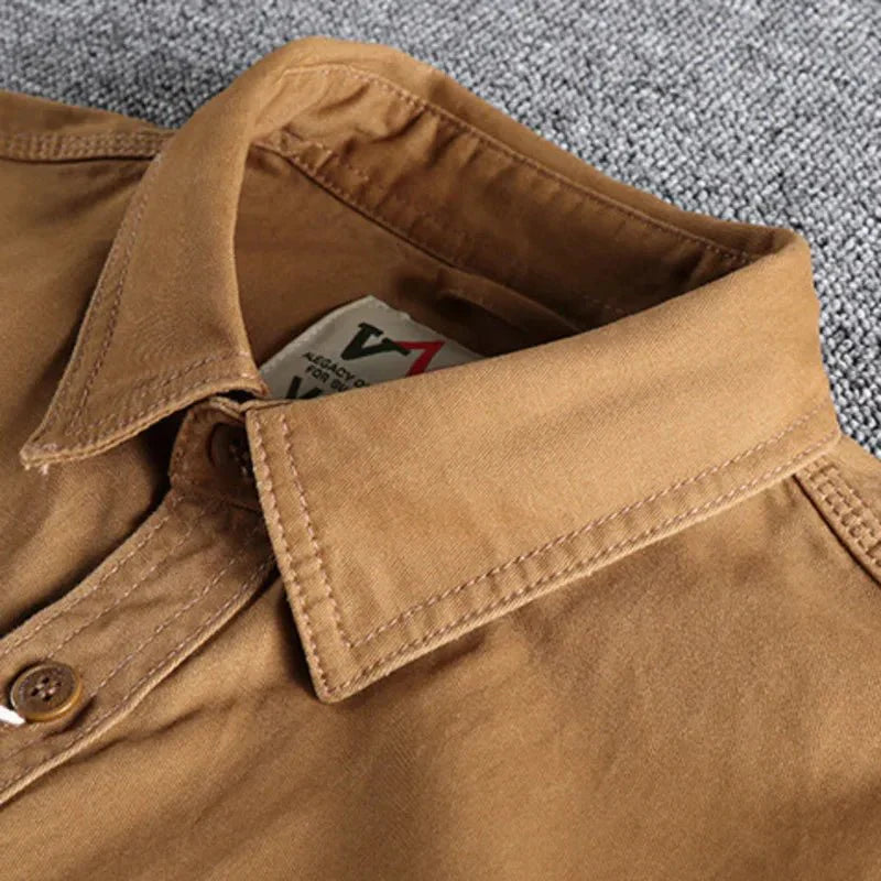 Men's utility shirt slim fit casual, available in Military Green, Khaki and Marine Blue