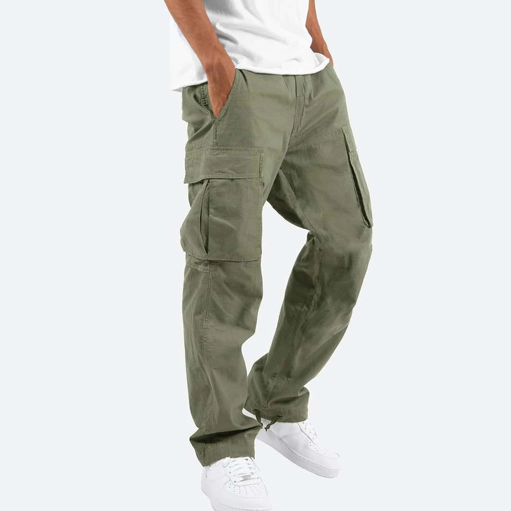 Men cargo trousers relaxed fit with utility flap pockets